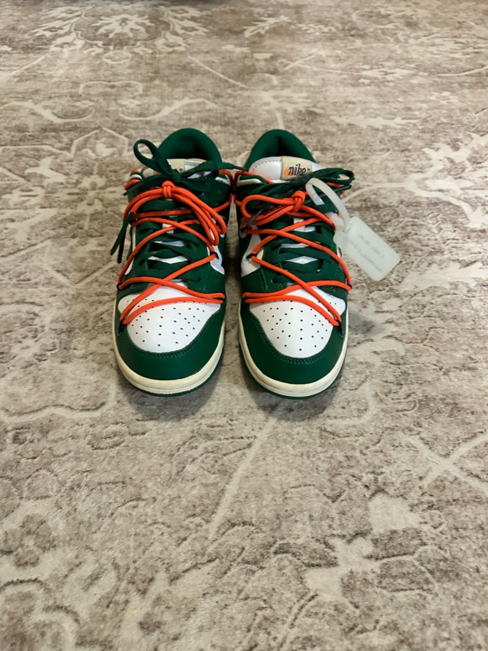 Nike Off-White Green & White Low-Top Sneakers with Orange Accent Laces